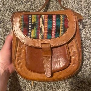 Vintage Tooled Leather Woven Purse!